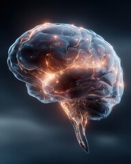 Wall Mural - Holographic Projection of a Detailed Human Brain Model