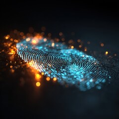 Wall Mural - Glowing Blue Fingerprint on Dark Surface with Abstract Effects