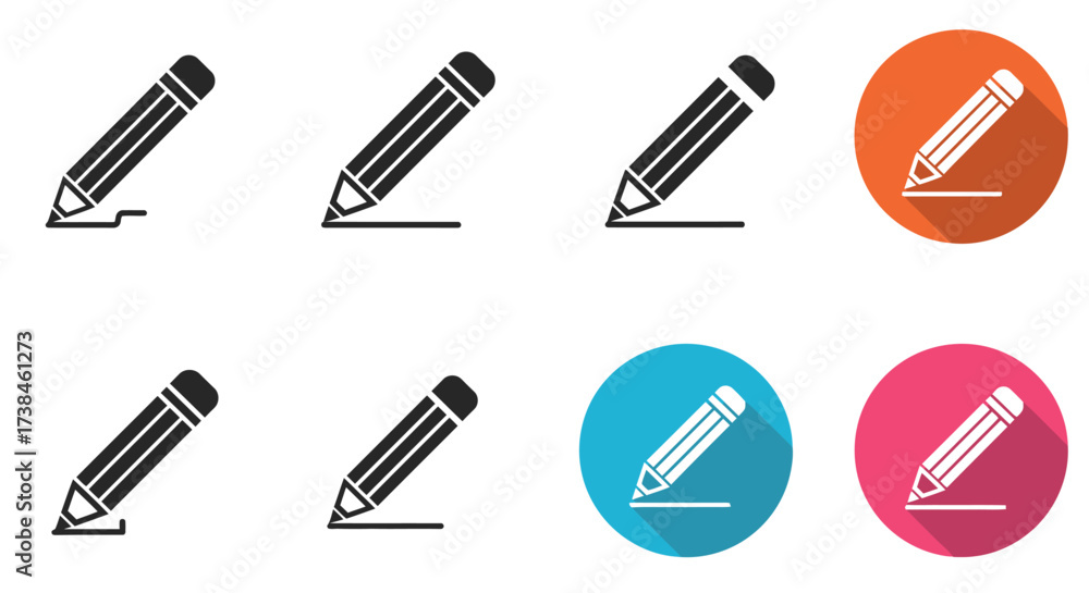 Collection of pencil icons in various styles and color schemes Stock ...