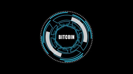 Digital HUD Display Featuring bitcoin Acronym on a black Tech Background security	