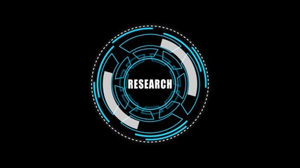 Digital HUD Display Featuring research Acronym on a black Tech Background security	