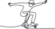 © Graphix Desk - One single line drawing of young skateboarder man exercise riding skateboard, Man playing skateboard continuous one line drawing. Skateboard player single line art illustration.