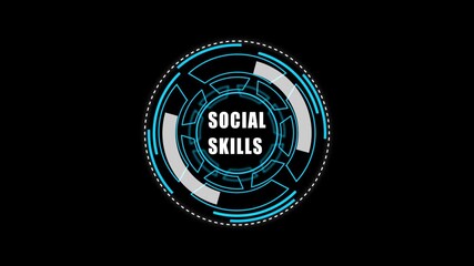Digital HUD Display Featuring social skills Acronym on a black Tech Background security