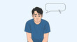 © jas - Cartoon Illustration of Sad Man with Thought Bubble, Conveying Worry and Distress