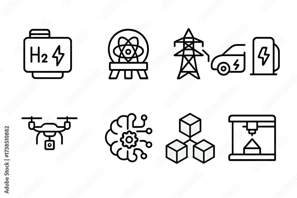 Emerging Energy Icons. Outline icon set of emerging energy technologies ...