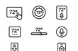 © Настя Шевчук - Thermostat Interface Icons. Outline icon set of thermostat interfaces: touch screen display, rotary dial, button panel, LED indicators, slider control, voice