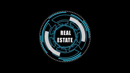 Digital HUD Display Featuring real estate Acronym on a black Tech Background security