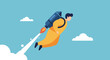 © AI_ID - Dynamic vector illustration of a person flying with a jetpack, embodying rapid business growth, startup acceleration, career advancement, and the ambitious pursuit of success and innovation