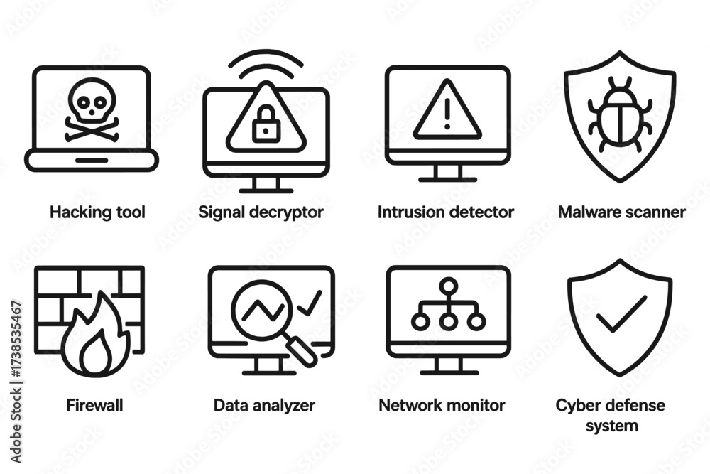 Signal Hacking Device Rks Electronic Warfare Icons. Outline icon set of electronic warfare ...
