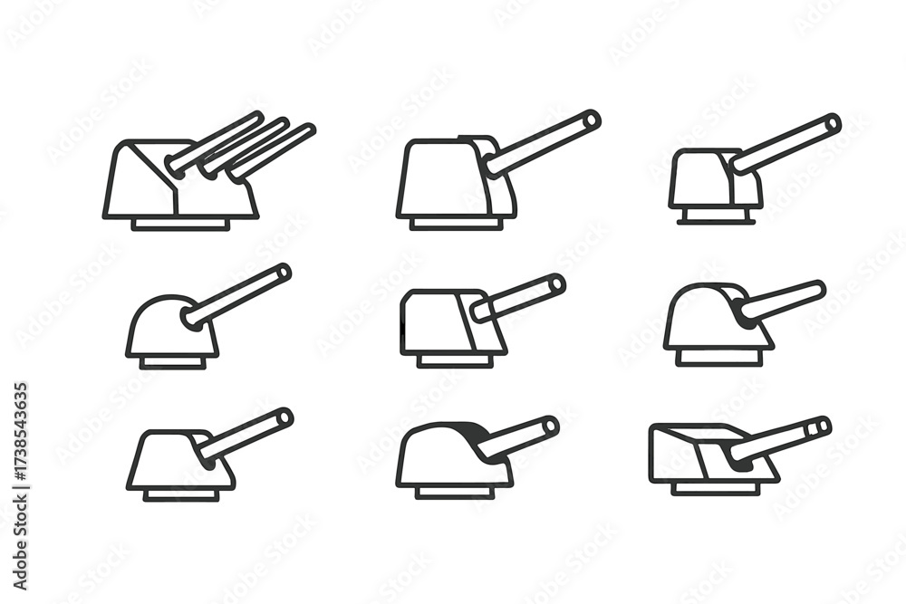[BAE] å_Naval Gun Icons. Outline icon set of naval gun historical ...