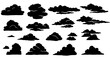 © Hisamsyah - A collection of black silhouette clouds in various shapes and sizes, suitable for graphic design and illustration.
