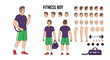 © abdelaziz@771 - A Complete Character Design Sheet for a Fitness Enthusiast Man with Various Expressions and Accessories for Animation and Illustration Projects