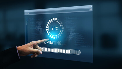 Wall Mural - Knowledge upgrade and software updates support digital skills growth, competitiveness, and continuous learning to stay current with new tech trends. Vouch