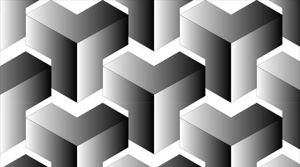 Geometric isometric cube pattern seamless repetition abstract design monochromatic shades isolated on white background