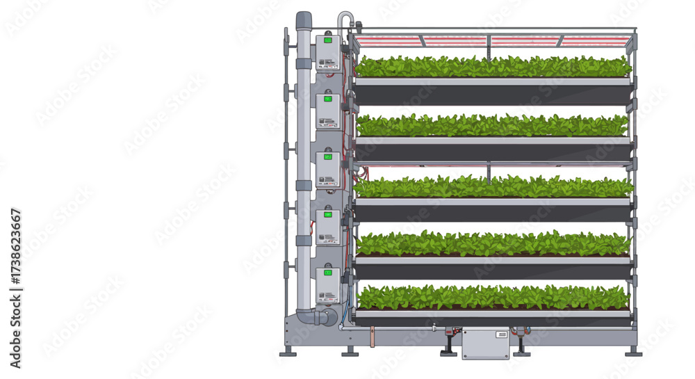 Vertical farming system with multiple layers of green vegetables on ...