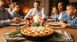 © MrLynx - Thanksgiving dinner table with apple pie and family in warm dining room