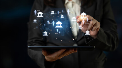 Wall Mural - Online banking and digital banking innovation combining finance and technology, optimizing online banking systems, mobile banking services, and fintech for seamless experience. Spline