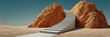 © Strother - Surreal conceptual landscape featuring a smooth concrete staircase winding up a dusty desert path between massive, rugged orange rock formations, symbolizing ascent, challenge, and future goals.