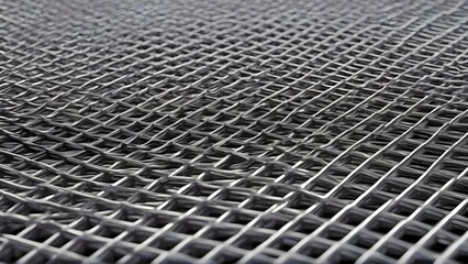 Close up view of metallic mesh screen with repeating pattern and black background highlighting industrial abstract texture