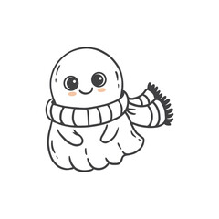 Wall Mural - cute cartoon halloween ghost. Sketch of ghost on white background. Funny ghost with scarf in doodle style. Vector illustration