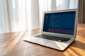 Software development programming on computer screen for modish application and program coding