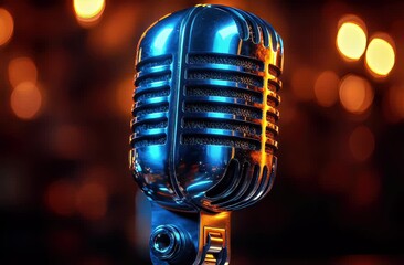 Wall Mural - Retro Microphone: Stage Lights, Vintage Vibe, Close-Up