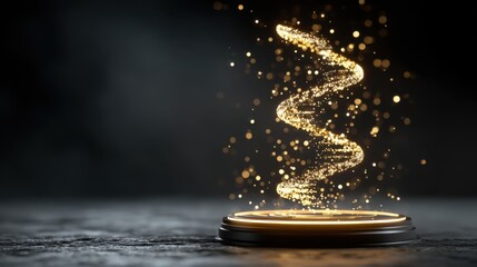 Wall Mural - Magical swirling golden particles in a dark environment creating a captivating and enchanting effect, showcasing creativity and elegance in design