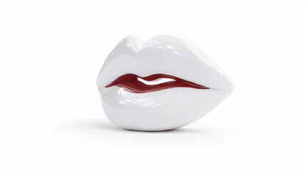 Wall Mural - Sculptural Lips: A Glossy White and Red Abstract Art Piece