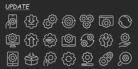 Update, upgrade, progress bar and install concept  outline icon isolated on white background flat vector illustration.