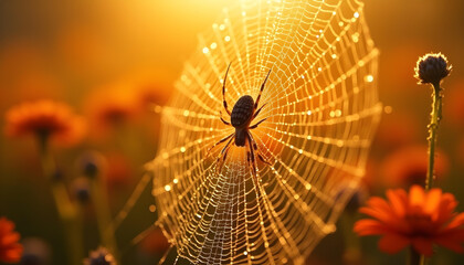 spider web with dew drops