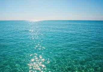 Wall Mural - Tranquil Horizon: Capturing a breathtaking seascape, where the boundless expanse of cerulean ocean merges with the clear, azure sky.