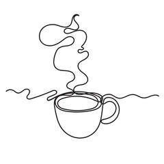 Wall Mural - continuous line drawing hot coffee cup illustration