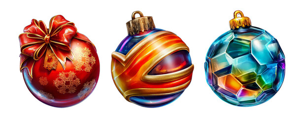 Wall Mural - Colorful Decorative Christmas Ornaments with Glossy 3D Style and Design