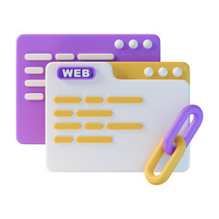 3D Web Development Concept with Purple and Gold Links Isolated on Transparent Background