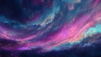 Wall Mural - Vibrant cosmic scene with swirling nebula, glowing stars, and colorful clouds in deep space, evoking wonder and awe