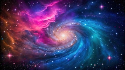 Wall Mural - Vibrant cosmic scene with swirling nebula, bright stars, colorful galaxy, deep space, and glowing light, evoking wonder and awe