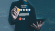 © wanchai peatoo - Businessman hand holding digital star rating with low customer review feedback score 1.0, unhappy client experience, poor service evaluation, online reputation and consumer dissatisfaction.