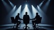© Luminostock 54 - silhouettes decision meeting corporate making concept. Silhouettes of three people in a spotlighted meeting room.