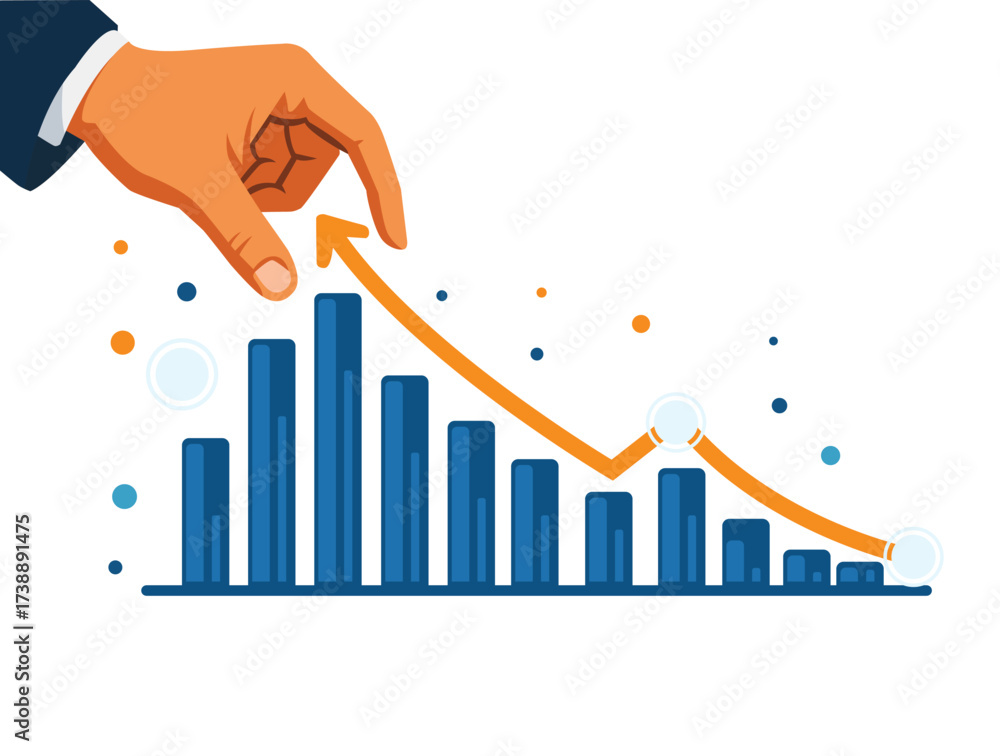 Matpiulpcation Graph Manipulating the chart by hand, drawing a trend line upwards, isolated ...