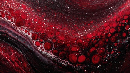 Canvas Print - Abstract Red Swirl with Bubbles and Textures in Dark Background