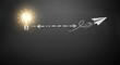 © Kamran - Chalkboard drawing of light bulb with dashed paper plane path, creativity and execution concept for innovation sessions, education pieces, startup narratives and coaching