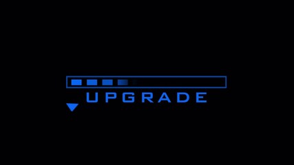 Upgrade screen animation, and processing to complete Futuristic animated fading box progress loading bar, on transparent background, 4k motion graphics animation