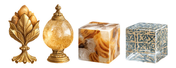 Decorative Objects with Unique Shapes and Textures on Transparent Background