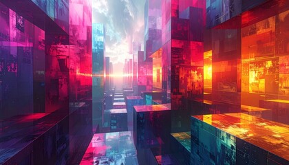 Wall Mural - Image of a colorful crystal box