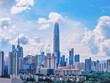 Aerial view of Skyline in Shenzhen city CBD sunset in China