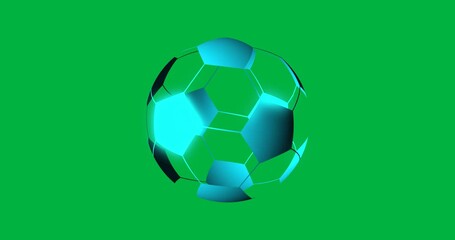 Canvas Print - Animation of blue soccer ball rotating on transparent background
