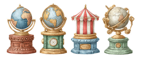 Colorful Globe Decorations on Isolated Transparent Background