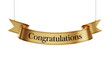 © sbgraphic - Golden congratulations ribbon banner hanging in celebration festive event isolated on transparent background