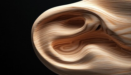 Wall Mural - Wood with a swirl pattern and a hole is set against a dark background. AI.