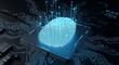© PNG Seeker - High quality image of digital fingerprint glowing on a computer chip, symbolizing biometric security and identity verification in technology